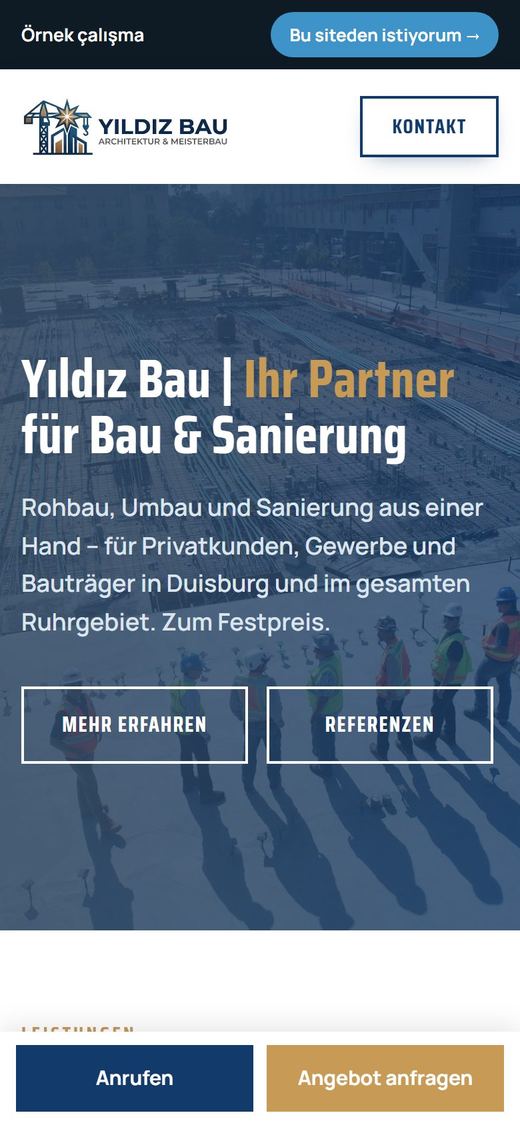 Musterseite Yıldız Bau am Handy