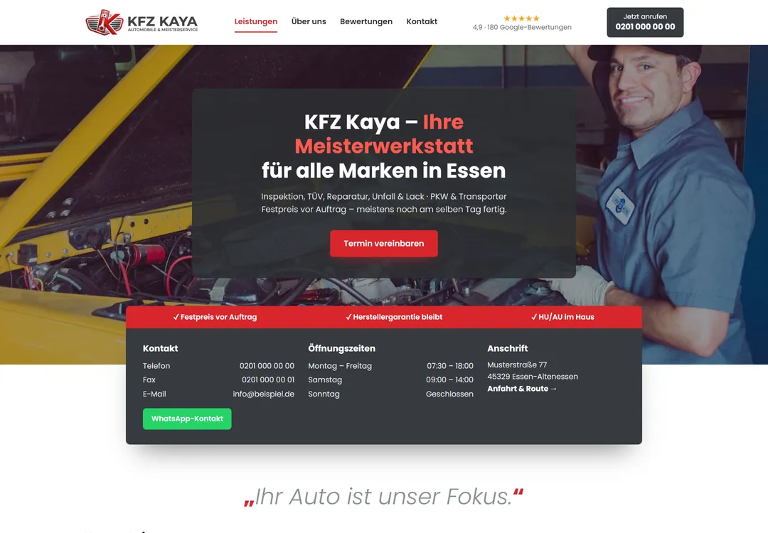 Startseite der Musterwerkstatt KFZ Kaya